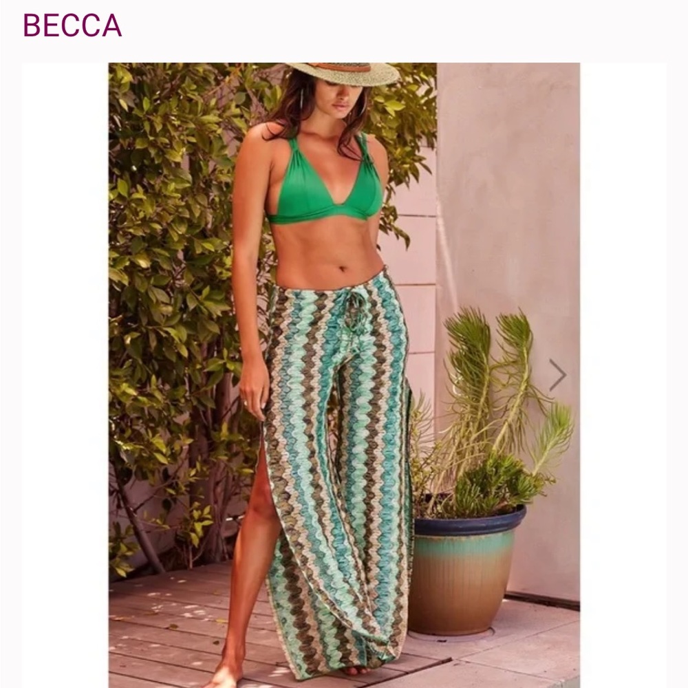 Becca Manu Bay Sheer Crochet Knit Cover-up Pants Slit leg/Flare. (New with tags)